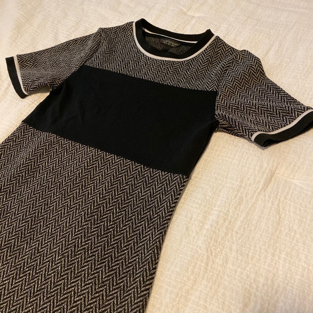Topshop Navy Chevron Knit Dress
